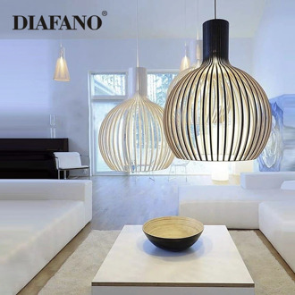 Modern Black Wood Pendant light Birdcage Lamp E27 Bulb Nordic home deco bamboo weaving Restaurant Decoration wooden Pendant lamp