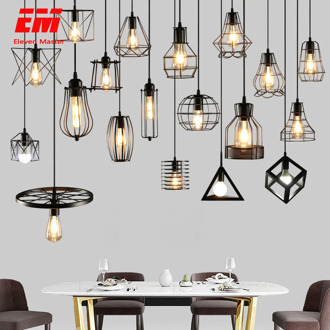 modern cage pendant light iron minimalist retro Scandinavian loft pyramid pendant lamp metal Hanging Lamp E27 Indoor ZDD0011