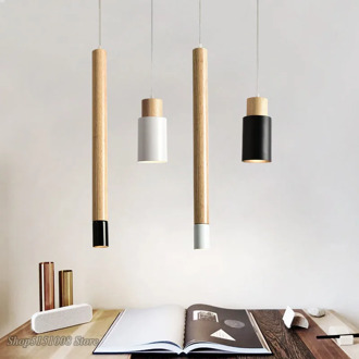Modern creative wood pendant lights nordic Simple bedroom bedside straight black iron pendant lamps home decor Lighting fixtures
