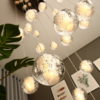 Modern Crystal Glass Ball LED Pendant Lights Fixtures Multiple Staircase Lamps Bar Hanging Lamp For Hotel Villa Duplex Apartment