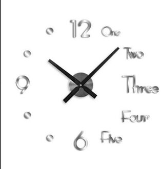 Modern Diy Grote Wandklok 3D Muursticker Spiegel Klok Oppervlak Creatieve Home Decor Woonkamer Acryl Quartz Horloge Zilver / L