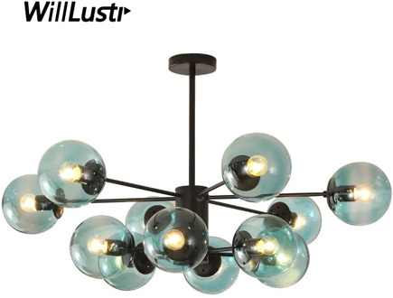 Modern DNA Pendant Lamp Glass Ball Suspension Light Restaurant Hall Hotel Bedroom Blue White Clear Amber Iron Hanging Lighting