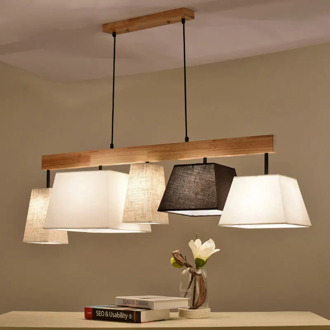 Modern Elegant Fabric Pendant Lights Lampadario Lampshades Bar Lamps Wood Kitchen Lighting Hanging Lamp For Dining Room 081