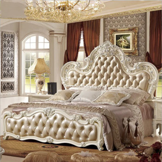 modern european solid wood bed Fashion Carved leather french bedroom furniture pfy10153