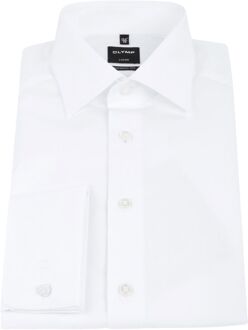 Modern Fit overhemd dubbele manchet - wit - Strijkvrij - Boordmaat: 38