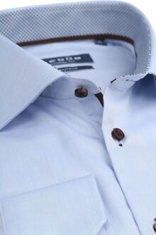 Modern Fit overhemd - lichtblauw twill (contrast) - Strijkvrij - Boordmaat: 38