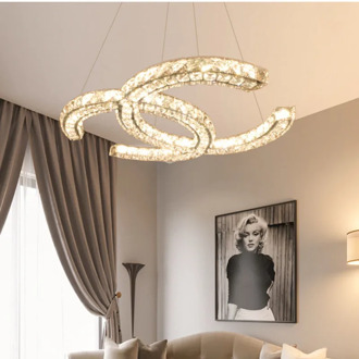 Modern LED K9 Crystal Chandelier 2 C Pendant Ceiling Fixture Living Dining Room Lamp Dimming Lighting Stainless Steel