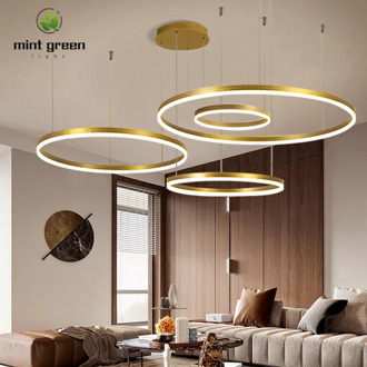 Modern Led Pendant Lamp Aluminum Circle Rings Ceiling Hanging Chandelier Loft Living Dining Room Kitchen Lighting Fixture