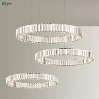 Modern Lustre K9 Crystal Led Pendant Lamp Villa Stairs Dimmable Steel Circle Suspend Lamp Foyer Led DropLight Lamparas Fixtures