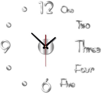 Modern Mini Diy Grote Muur-Klok Sticker Mute Digitale 3D Muur Grote Klok Woonkamer Home Office Decor kerstcadeau zilver / 50-45cm