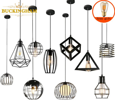 Modern Nordic Pendant Lights Black Iron Retro Loft Cage Pyramid Pendant Lamp American Industrial Metal Hanging Lamps