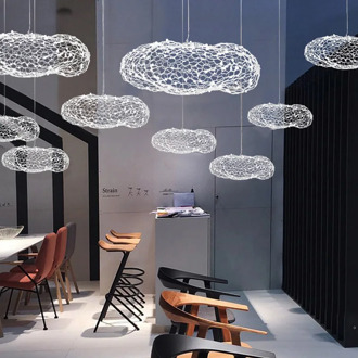 Modern Nordic Starry Decoration Wire Net Mesh Cloud Shape Metal Weaving Iron Hanging Light Droplight for Hotel Shopping Mall