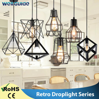 Modern Pendant Light Black Iron Hanging Cage Vintage Led Lamp Bulb E27 Dining Room Restaurant Bar Counter Industrial Loft Retro
