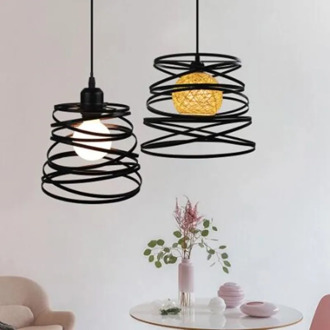 Modern Pendant Lights Industrial Vintage Ribbon Spiral Swirl Pendant Light Shade Metal Wire Cage Loft Style Pendant Lamp Fixture
