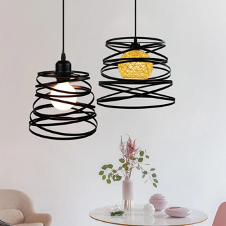 Modern Pendant Lights Industrial Vintage Ribbon Spiral Swirl Pendant Light Shade Metal Wire Cage Loft Style Pendant Lamp Fixture