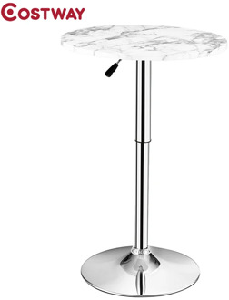 Modern Round Height Adjustable Bistro Bar Table 360 Degree Swivel Design Concise Marbled Sticker MDF Board Table