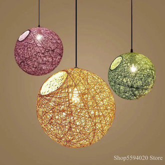 Modern Simple Hemp Ball Chandelier Lights Living Room Dining Room Colored Spherical Hanglamp Loft Decor Kids Luminaire Design