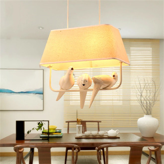 Modern Single Small Birds Pendant Lamps Lighting Fixture Chinese Resin Bird Fabric Lampshade LED Pendant Lights Restaurant Lamps