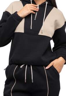 Modern tweekleurig trainingspak voor Dames met halve rits Zwart - L