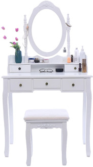 Modern Vanity Makeup Dressing Table Set Concise 5 Drawer Jewelry Organizer Mirror Dresser Chair White Makeup Vanity Table Set