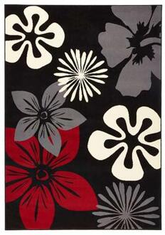 Modern vloerkleed bloemen Flora - zwart/rood 200x290 cm