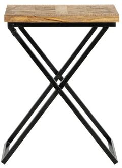 Moderne bijzettafel naturel/zwart, 48x35x63 cm, gemaakt van mangohout en metaal met poedercoating