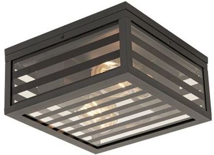 Moderne buiten plafondlamp zwart glas 2-lichts IP44 - Reims