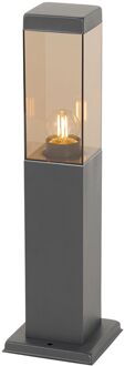 Moderne buitenlamp paal donkergrijs met smoke 45 cm - Malios Brons