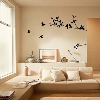 Moderne Creatieve Boomtak Zwarte Vogel En Bladeren Art Muurstickers Verwijderbare Vinyl Decal Stickers Home Decoratie Woonkamer