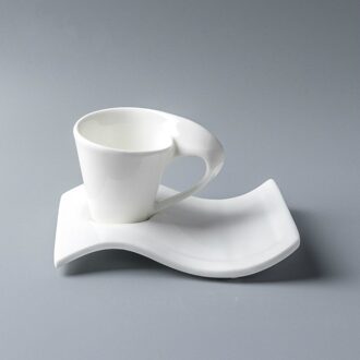 Moderne Creatieve Zuiver Wit Cafe Espresso Koffiekopje Met Schotel Chinese Porselein Wave Cappuccino Expresso Mok Set Theekopje 330ml