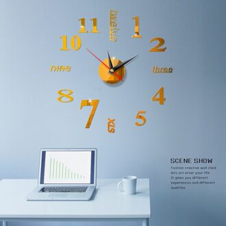 Moderne Diy 3D Grote Aantal Wandklok Spiegel Sticker Decor Home Office Home Decoratie Woonkamer Stickers diep goud