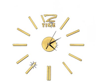 Moderne Diy Wandklok Grote Frameloze 3D Wandklok Spiegel Stickers Voor Home Woonkamer Kantoor Decor (Golden) gouden