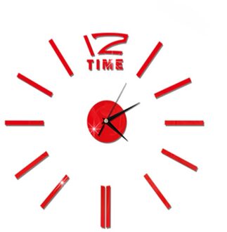 Moderne Diy Wandklok Grote Frameloze 3D Wandklok Spiegel Stickers Voor Home Woonkamer Kantoor Decor (Golden) rood