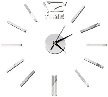 Moderne Diy Wandklok Grote Frameloze 3D Wandklok Spiegel Stickers Voor Home Woonkamer Kantoor Decor (Golden) zilver