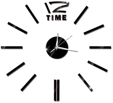 Moderne Diy Wandklok Grote Frameloze 3D Wandklok Spiegel Stickers Voor Home Woonkamer Kantoor Decor (Golden) zwart