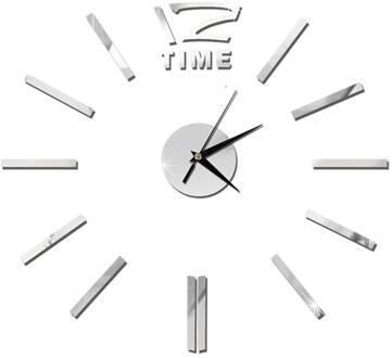 Moderne DIY Wandklok Grote Frameloze 3D Wandklok Spiegel Stickers voor Thuis Woonkamer Kantoor Decor (Zilver)