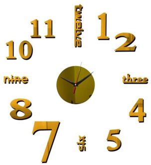 Moderne Grote Wandklok 3D Acryl Spiegel Sticker Fahsion Groot Aantal Horloge Diy Art Sticker Wandklok Diameter 60Cm/120Cm goud / 60x60cm