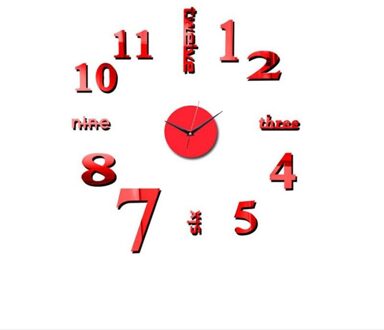 Moderne Grote Wandklok 3D Acryl Spiegel Sticker Fahsion Groot Aantal Horloge Diy Art Sticker Wandklok Diameter 60Cm/120Cm rood / 120x120cm