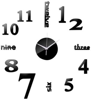 Moderne Grote Wandklok 3D Acryl Spiegel Sticker Fahsion Groot Aantal Horloge Diy Art Sticker Wandklok Diameter 60Cm/120Cm zwart / 120x120cm