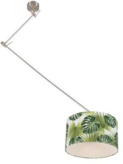 Moderne hanglamp staal met leaf kap 35 cm - Blitz Groen