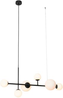 Moderne hanglamp zwart met mat glas 6-lichts - Monaco