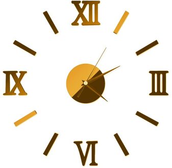 Moderne Kunst 3D Diy Muursticker Klok Romeinse Cijfers Frameloze Grote Acryl Spiegel Oppervlak Wandklok Horloge Home Decor Goud