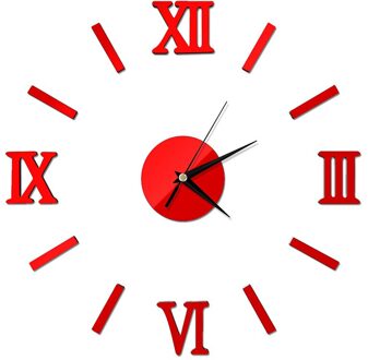 Moderne Kunst 3D Diy Muursticker Klok Romeinse Cijfers Frameloze Grote Acryl Spiegel Oppervlak Wandklok Horloge Home Decor Rood