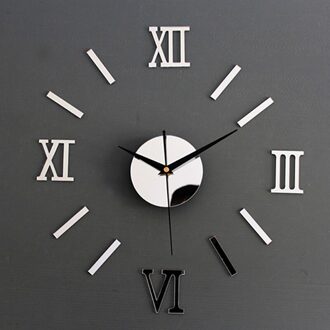 Moderne Kunst 3D Diy Muursticker Klok Romeinse Cijfers Frameloze Grote Acryl Spiegel Oppervlak Wandklok Horloge Home Decor Zilver