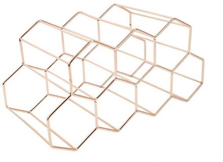 Moderne Metalen Honingraat Wijnrek Wijn Fles Opslag Bijenkorf Tafelblad Wijnrek Hexagon 7 Fles Wijn Houder Display goud