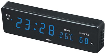 Moderne Minimalistische Thuis Praktische Eu Plug Lcd Digitale Led Elektronische Digitale Wandklok Met Thermometer En Hygrometer blauw