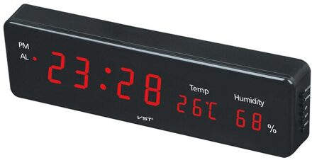 Moderne Minimalistische Thuis Praktische Eu Plug Lcd Digitale Led Elektronische Digitale Wandklok Met Thermometer En Hygrometer rood