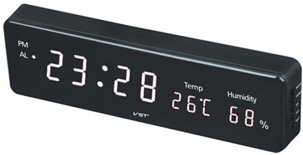 Moderne Minimalistische Thuis Praktische Eu Plug Lcd Digitale Led Elektronische Digitale Wandklok Met Thermometer En Hygrometer wit