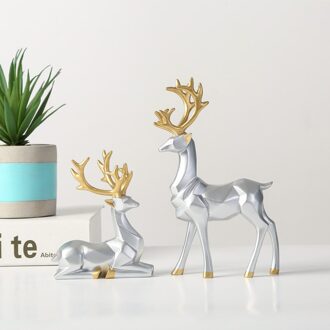 Moderne Origami Elanden Ornamenten Woonkamer Tv Kast Wijnkast Moving Housewarming Nordic Stijl Home Decoratie zilver-M
