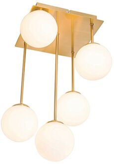 Moderne plafondlamp goud met opaal glas 5-lichts - Athens